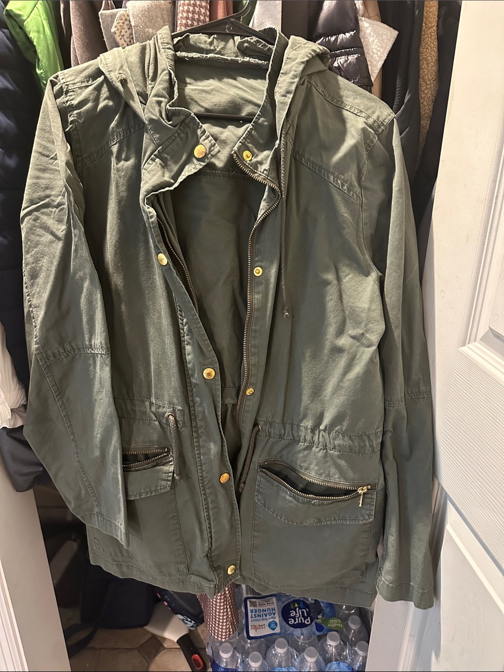 Olive Green Hooded Anorak Jacket - Women